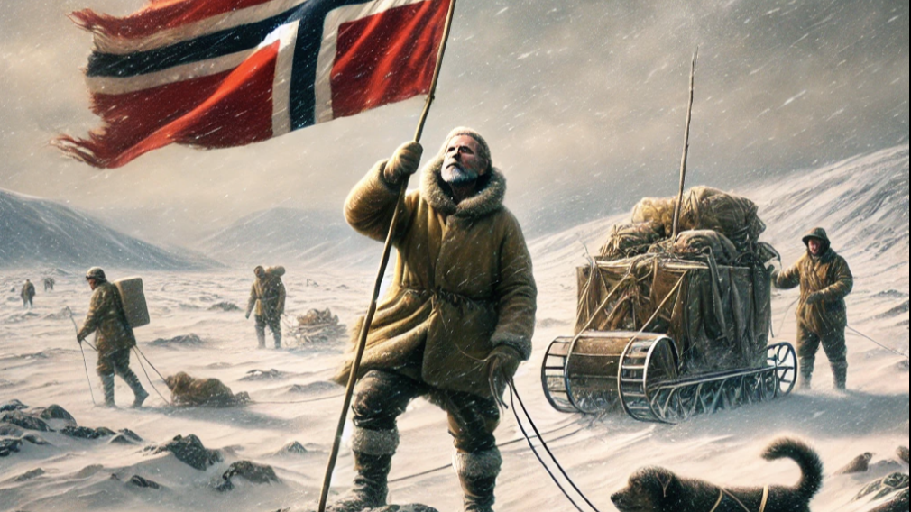 Roald Amundsen at the South Pole.